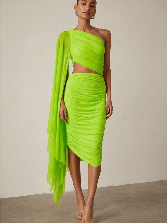 Norma Kamali Dresses & Skirts - NWT Norma Kamali Diana Bra W/ Sleeve Neon Green Mesh One Shoulder Top XXS